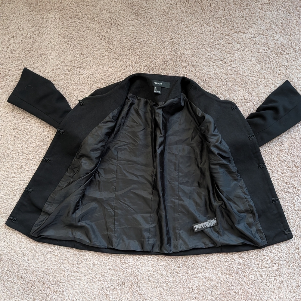 Forever 21 Black Gold Bling Trim Hook Closure Blazer Jacket Size Small - Picture 6 of 11